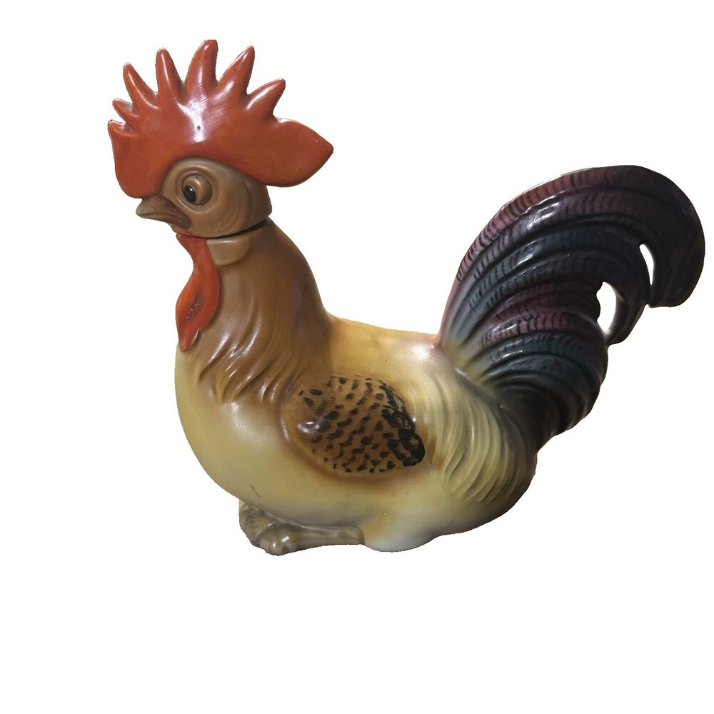 Small Rooster Chicken Decanter Cork Head Farmhouse Home Decor Brown Green Tan